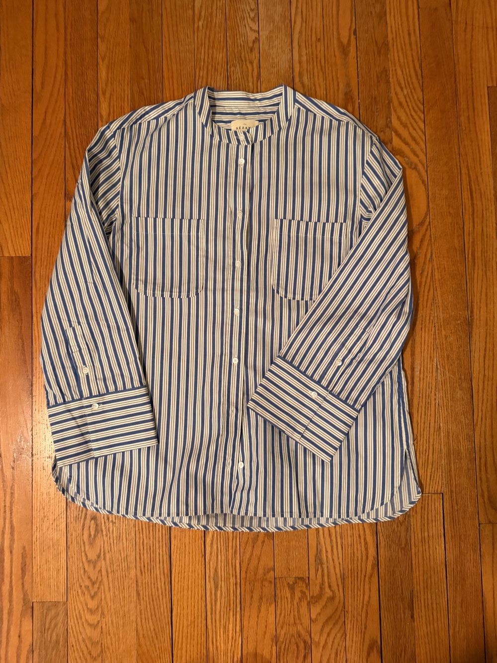 Sezane NWOT Womens Blue and White Striped Button-Up Shirt